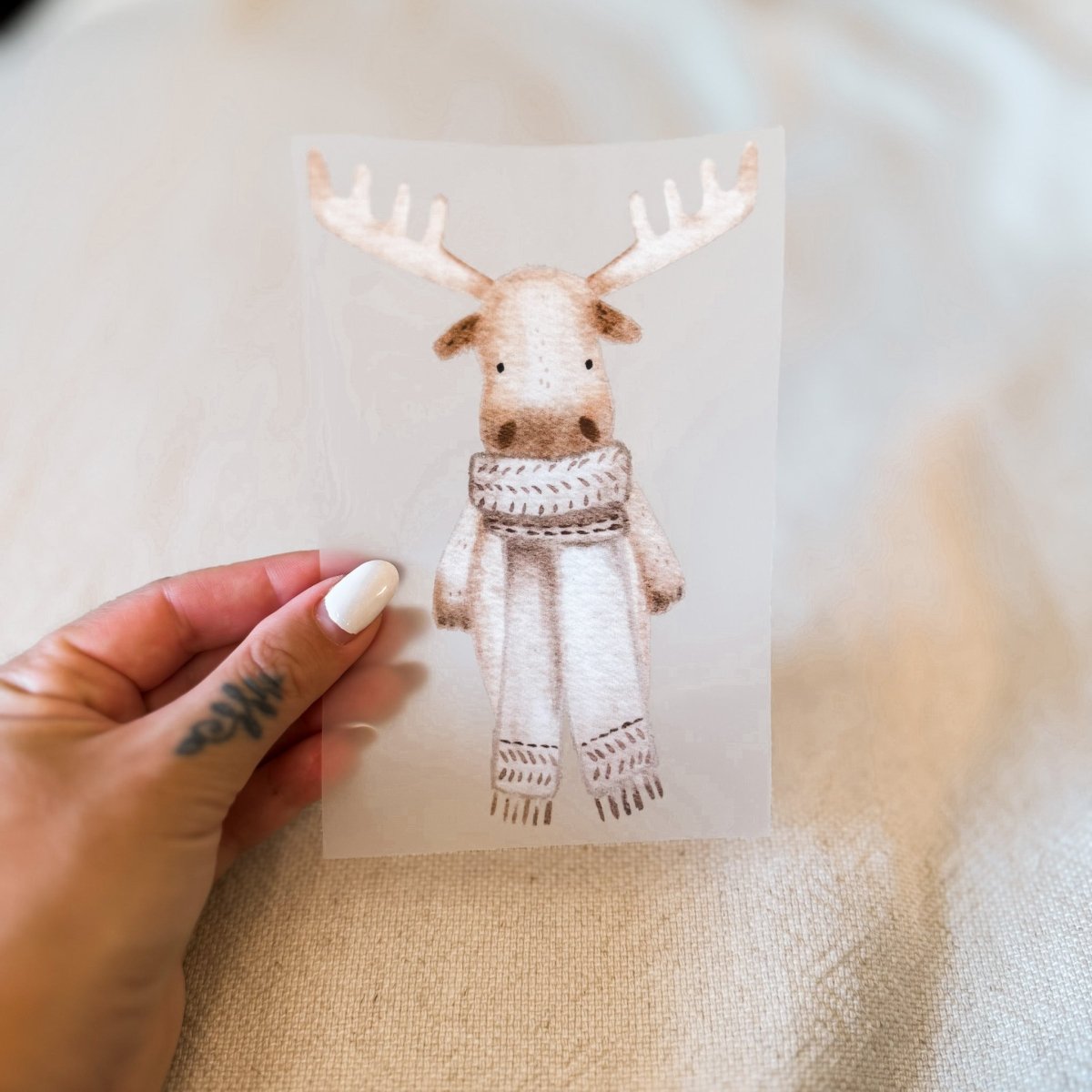 Eigenproduktion Bügelbild "Elch" - Würfel & Mütze