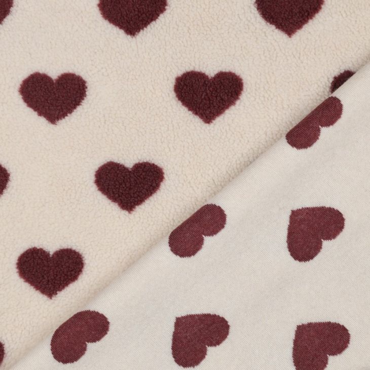 Teddystoff "Hearts" Rouge - Würfel & Mütze