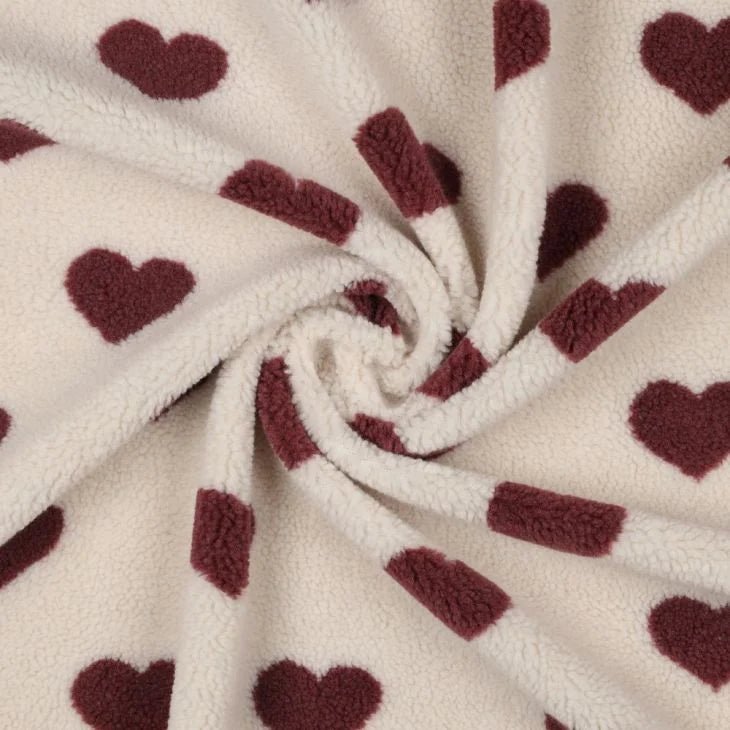 Teddystoff "Hearts" Rouge - Würfel & Mütze