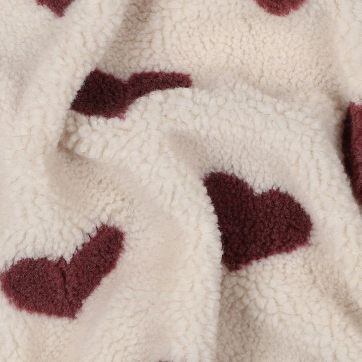 Teddystoff "Hearts" Rouge - Würfel & Mütze