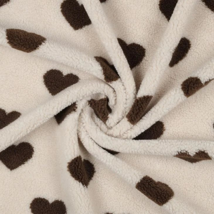 Teddystoff "Hearts" Taupe - Würfel & Mütze