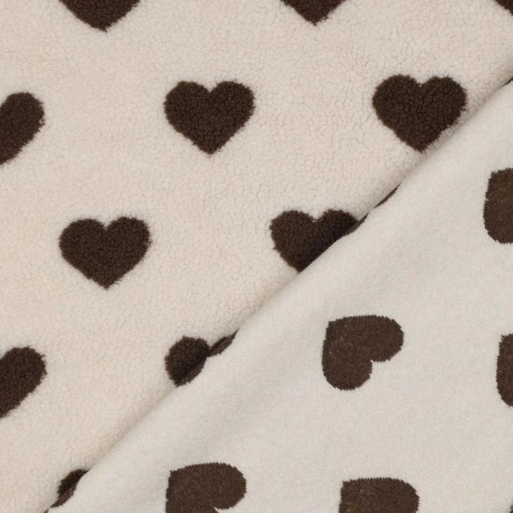 Teddystoff "Hearts" Taupe - Würfel & Mütze