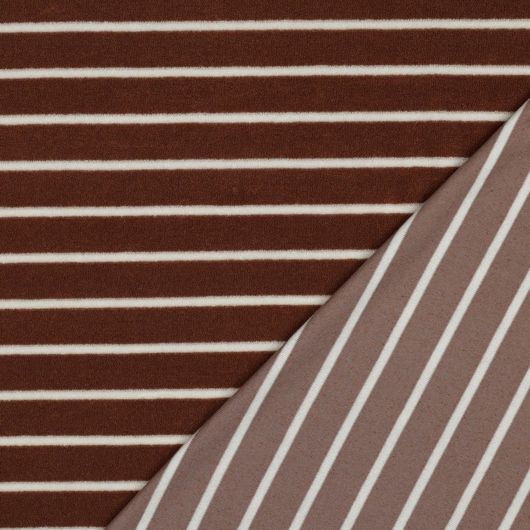 Frotteestoff Stretch Stripes Camel x Ecru - Würfel & Mütze