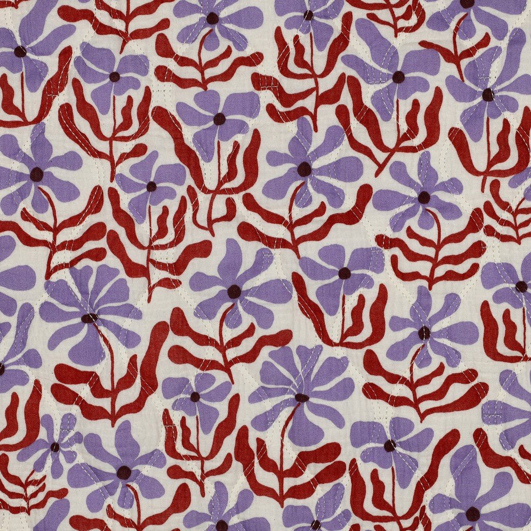 Musselin Quilted Flowers Lila x Rost - Würfel & Mütze