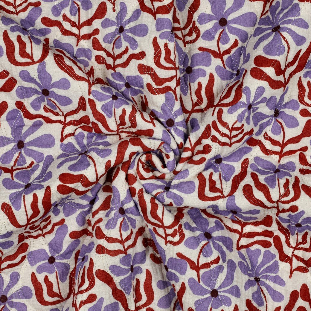 Musselin Quilted Flowers Lila x Rost - Würfel & Mütze