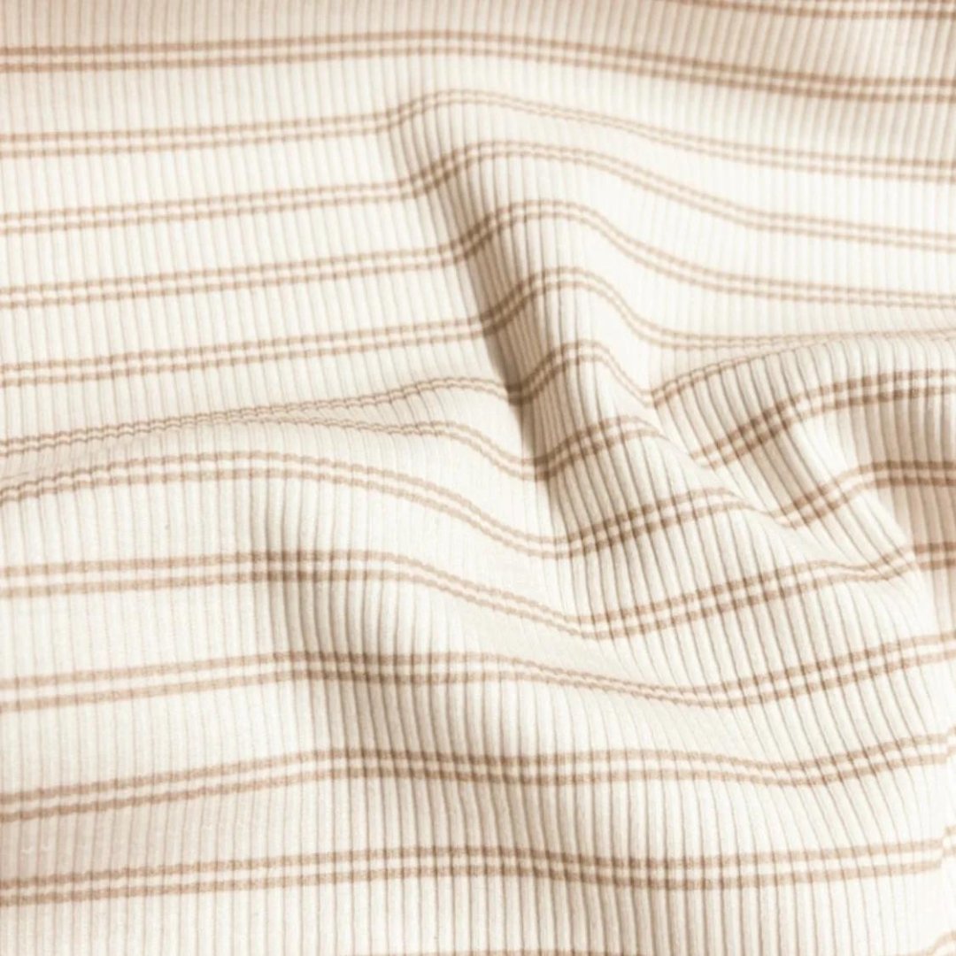 Bio Ribjersey Doppelstreifen cream/beige - Würfel & Mütze