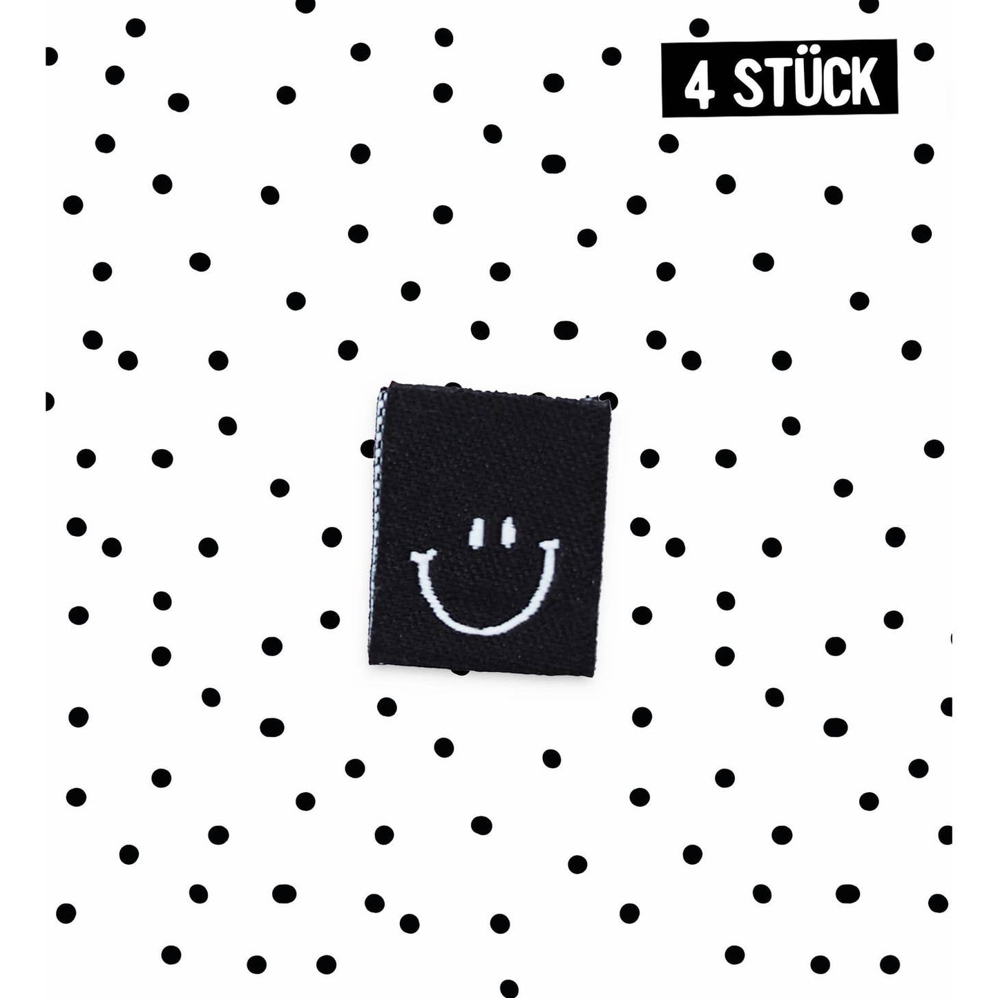 Klapp-Weblabel *Smiley :)* Schwarz - 4er Pack - Würfel & Mütze