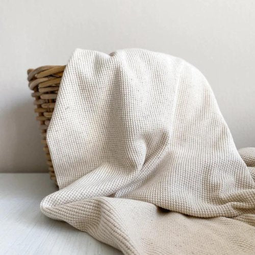 Linen Waffeljersey Natur - Würfel & Mütze