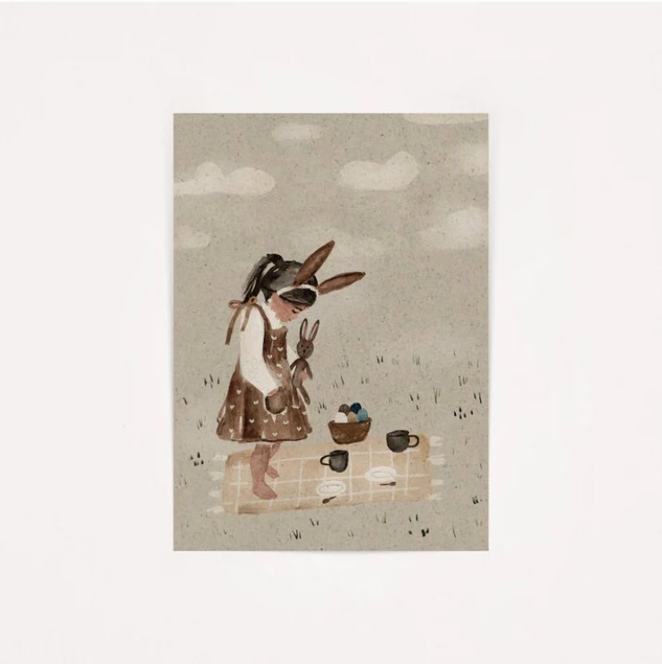 Postkarte Graspapier Hasenmädchen - Würfel & Mütze