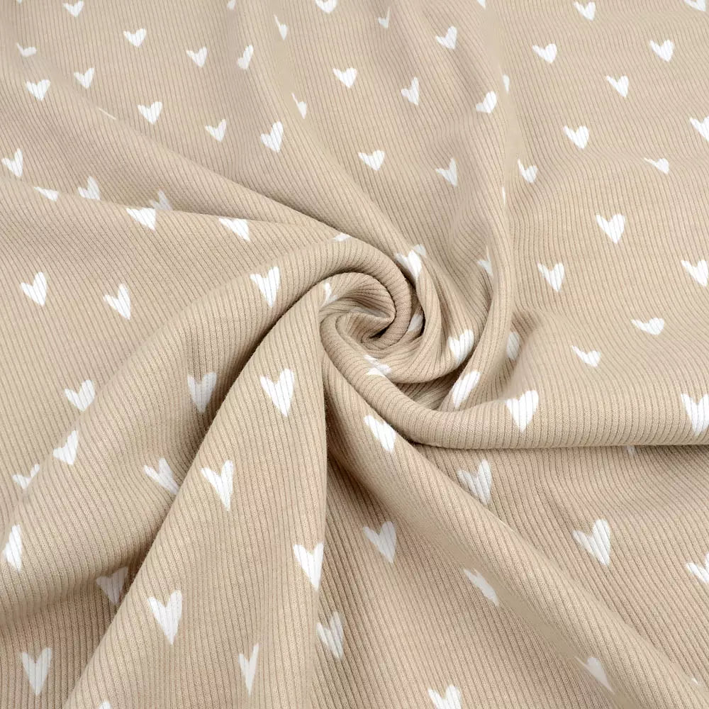 Tygdrömmar Bio Ribjersey "Hearts" Sand - Würfel & Mütze