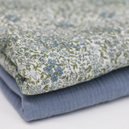 Musselin Blüten Jeansblau