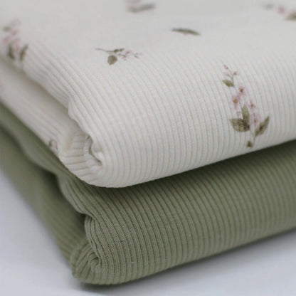 Ribjersey Tiny Flowers Olive