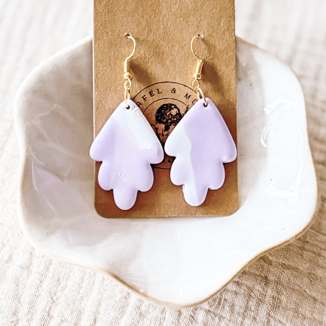 Fimo Ohrringe Malie Marmor Lila Pastell - Würfel &amp; Mütze