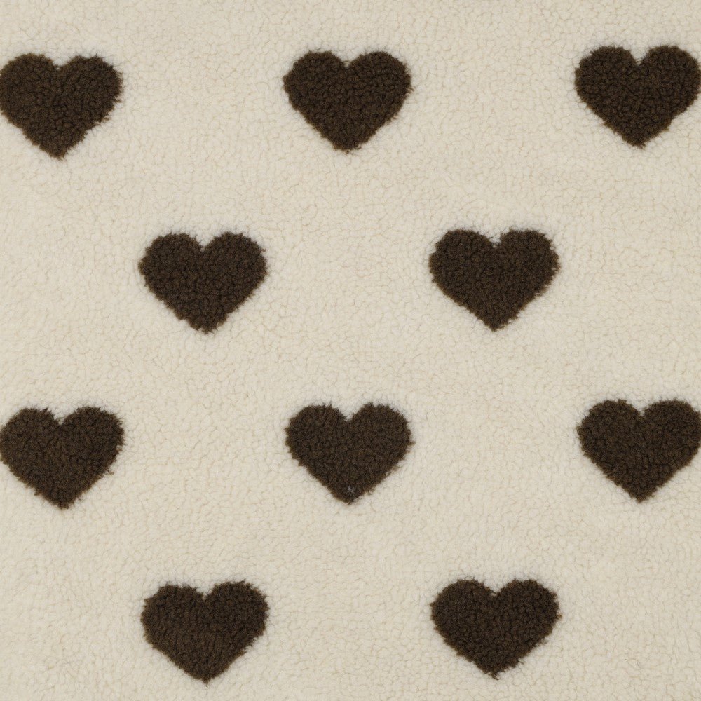 Teddystoff &quot;Hearts&quot; Taupe - Würfel &amp; Mütze