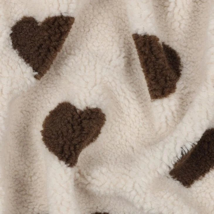 Teddystoff &quot;Hearts&quot; Taupe - Würfel &amp; Mütze