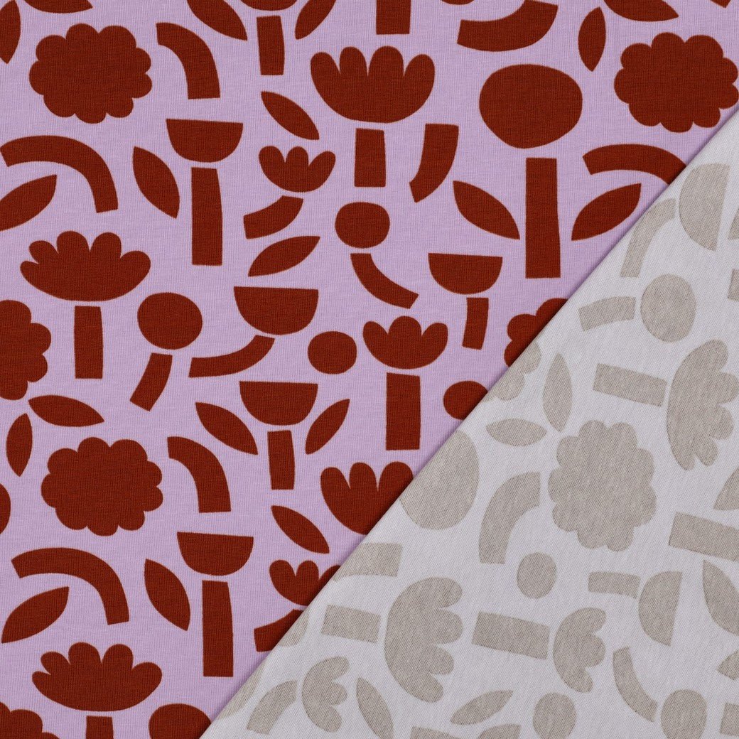 Bio Jersey Flowers Lavender Jennifer Bouron - Würfel &amp; Mütze
