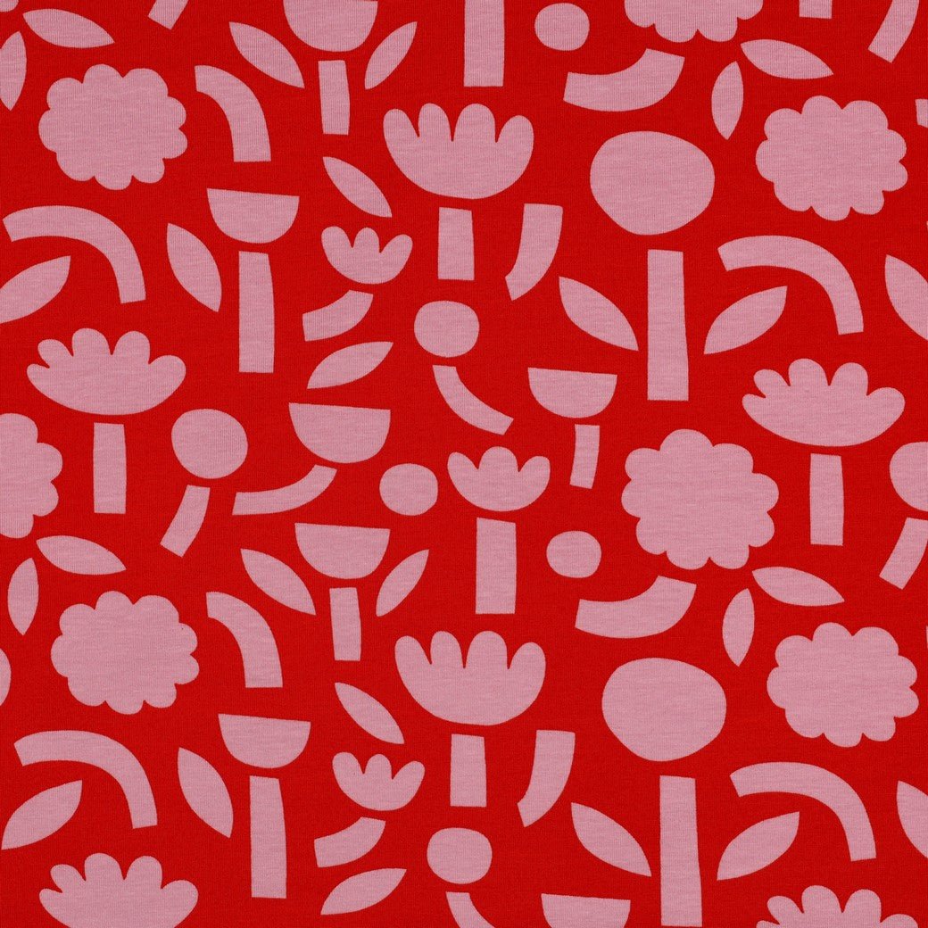 Bio Jersey Flowers Red Jennifer Bouron - Würfel &amp; Mütze