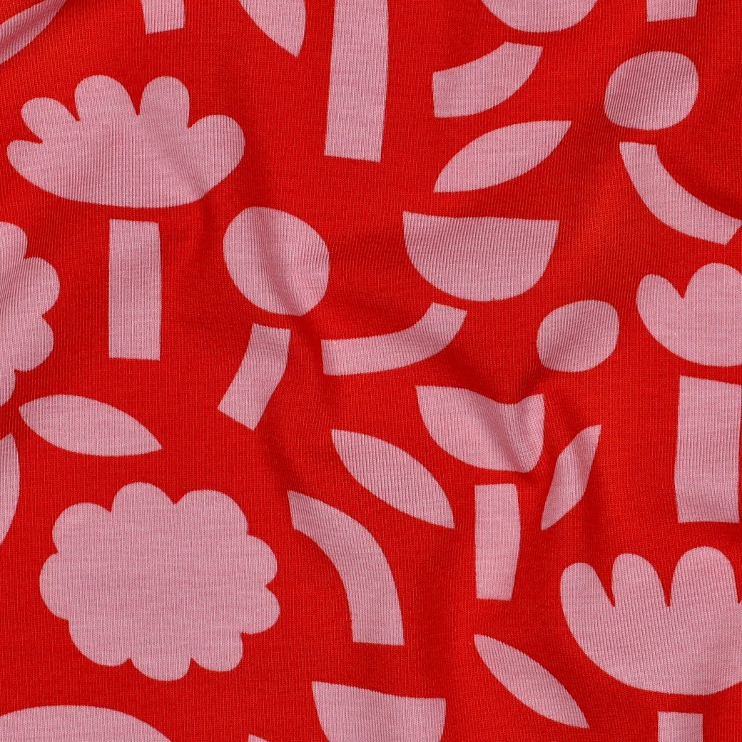 Bio Jersey Flowers Red Jennifer Bouron - Würfel &amp; Mütze