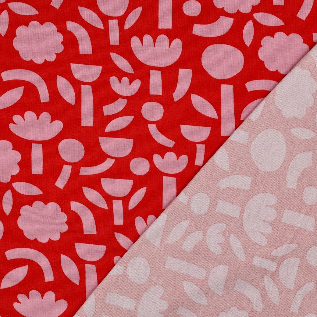 Bio Jersey Flowers Red Jennifer Bouron - Würfel &amp; Mütze