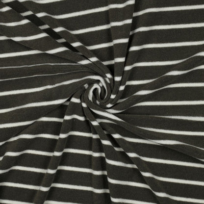 Frotteestoff Stretch Stripes Armeegrün x Ecru - Würfel &amp; Mütze