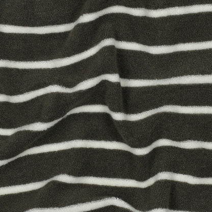 Frotteestoff Stretch Stripes Armeegrün x Ecru - Würfel &amp; Mütze