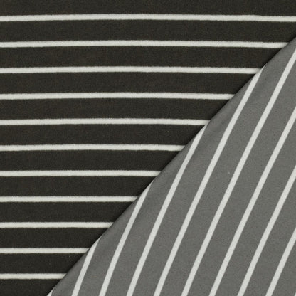 Frotteestoff Stretch Stripes Armeegrün x Ecru - Würfel &amp; Mütze