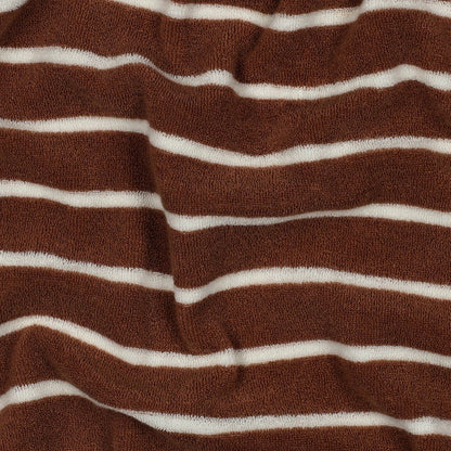 Frotteestoff Stretch Stripes Camel x Ecru - Würfel &amp; Mütze