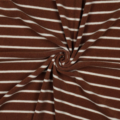 Frotteestoff Stretch Stripes Camel x Ecru - Würfel &amp; Mütze