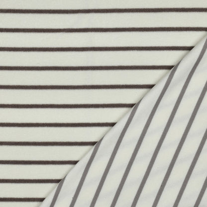 Frotteestoff Stretch Stripes Taupe x Ecru - Würfel &amp; Mütze