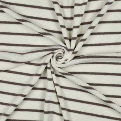 Frotteestoff Stretch Stripes Taupe x Ecru - Würfel &amp; Mütze