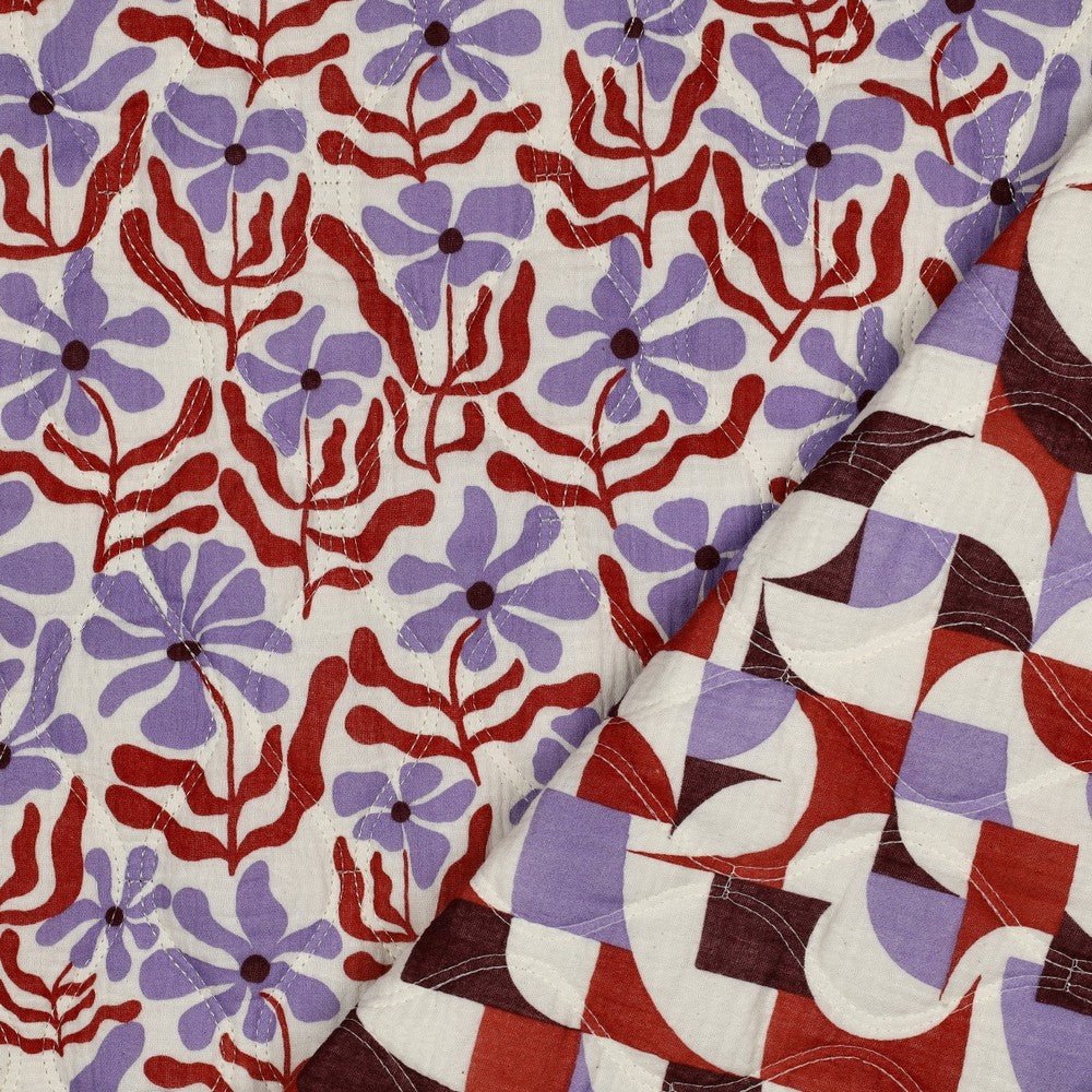 Musselin Quilted Flowers Lila x Rost - Würfel &amp; Mütze