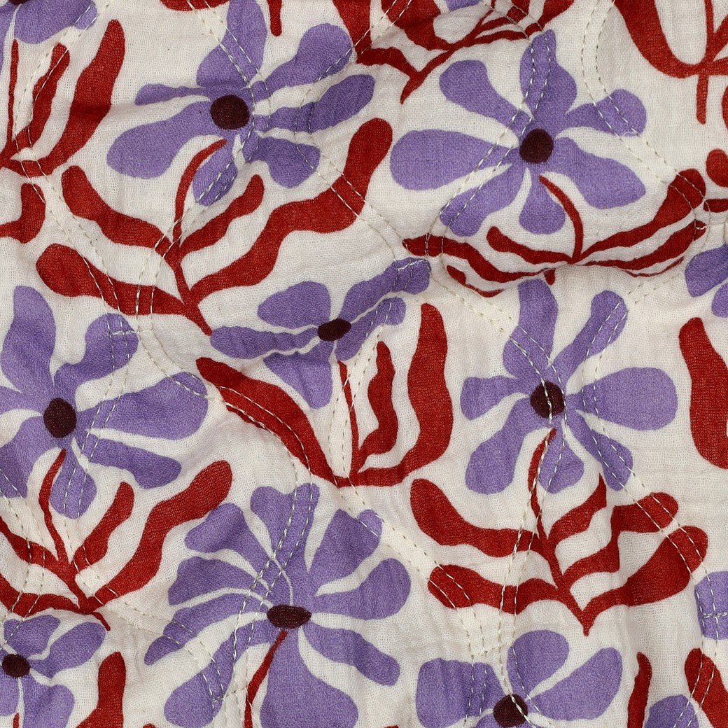 Musselin Quilted Flowers Lila x Rost - Würfel &amp; Mütze
