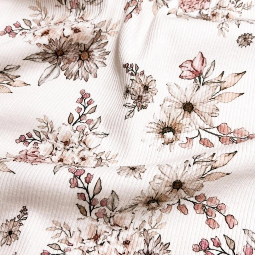 Bio Ribjersey Vintage Pastell Flowers - Würfel & Mütze