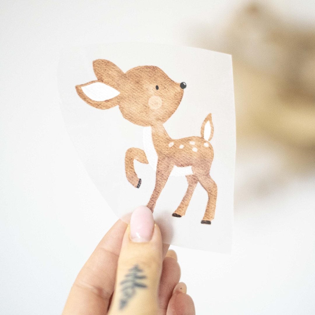 Eigenproduktion Bügelbild &quot;Bambi&quot; - Würfel &amp; Mütze