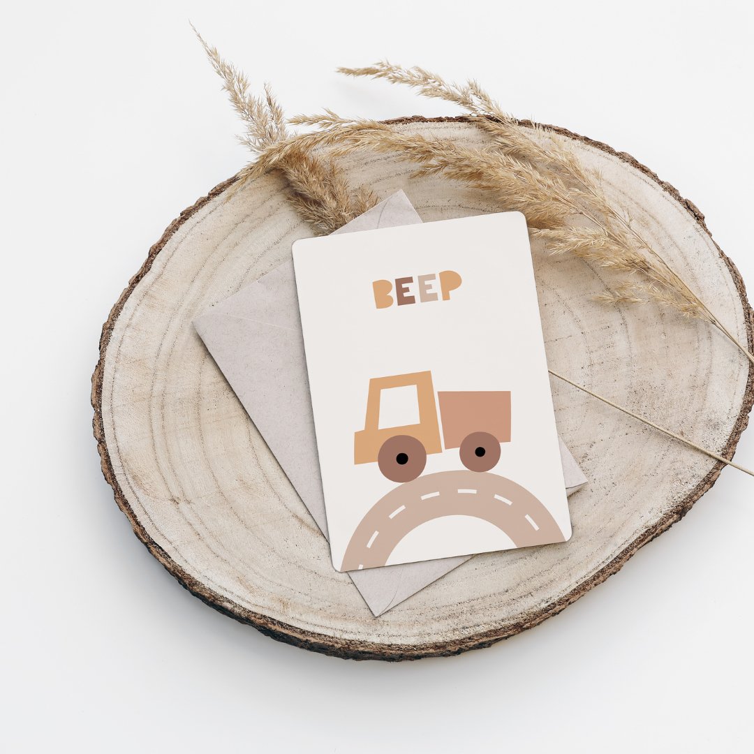 Eigenproduktion Postkarte "beeep" - Würfel & Mütze