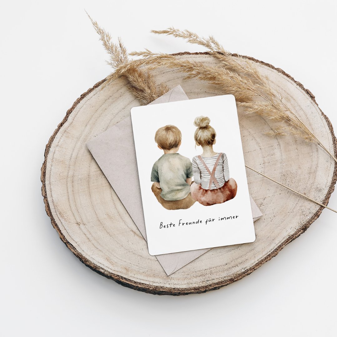 Eigenproduktion Postkarte Beste Freunde - Würfel &amp; Mütze