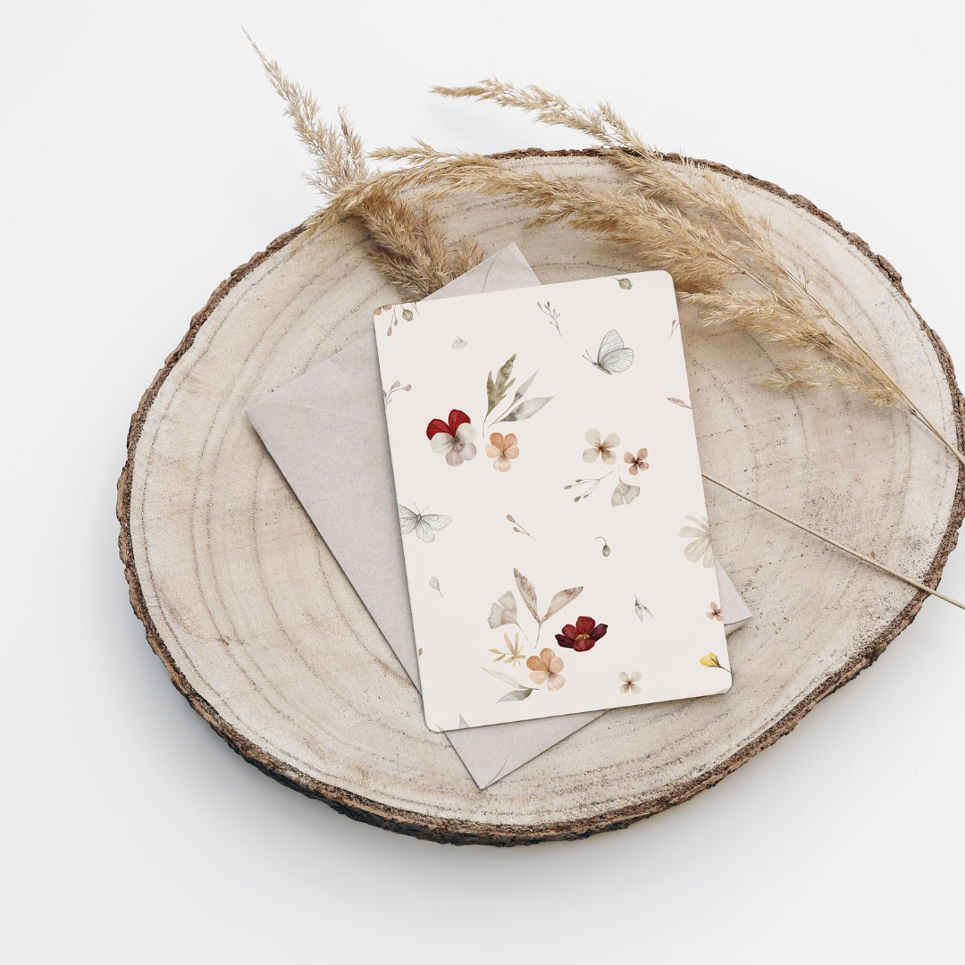 Eigenproduktion Postkarte "Frühlingsblüte" - Würfel & Mütze
