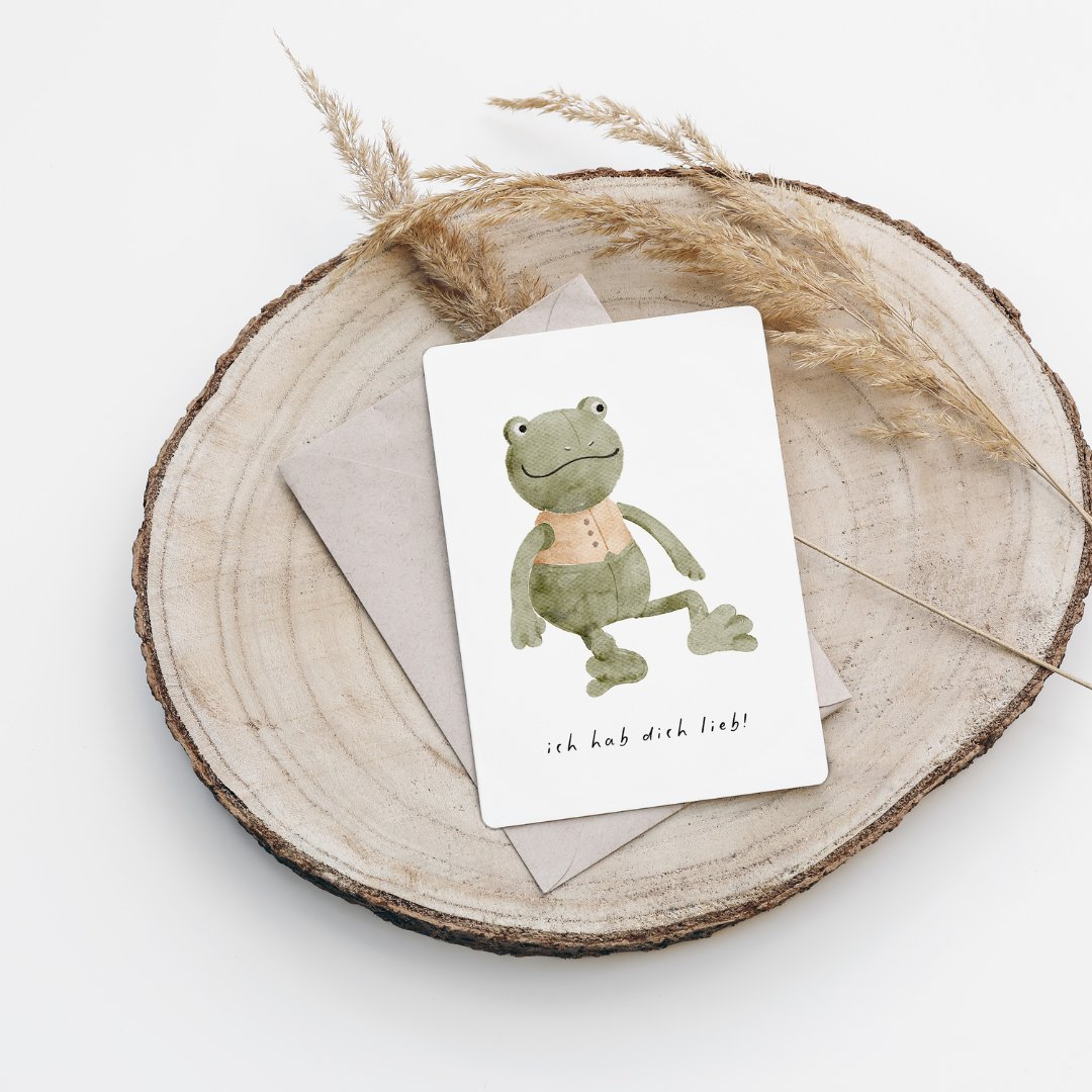 Eigenproduktion Postkarte "Kermith der Frosch" - Würfel & Mütze