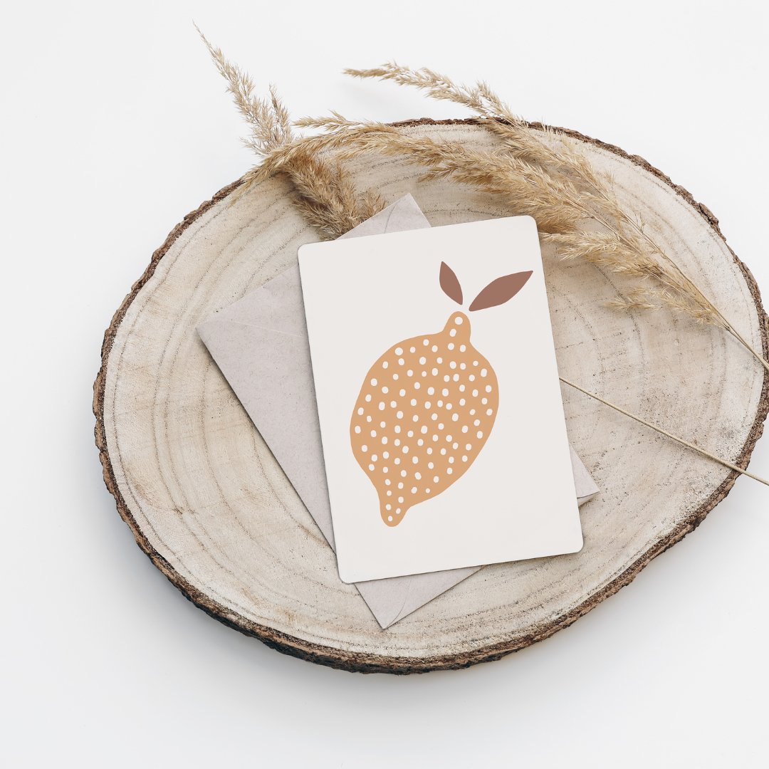 Eigenproduktion Postkarte &quot;Lemon&quot; - Würfel &amp; Mütze