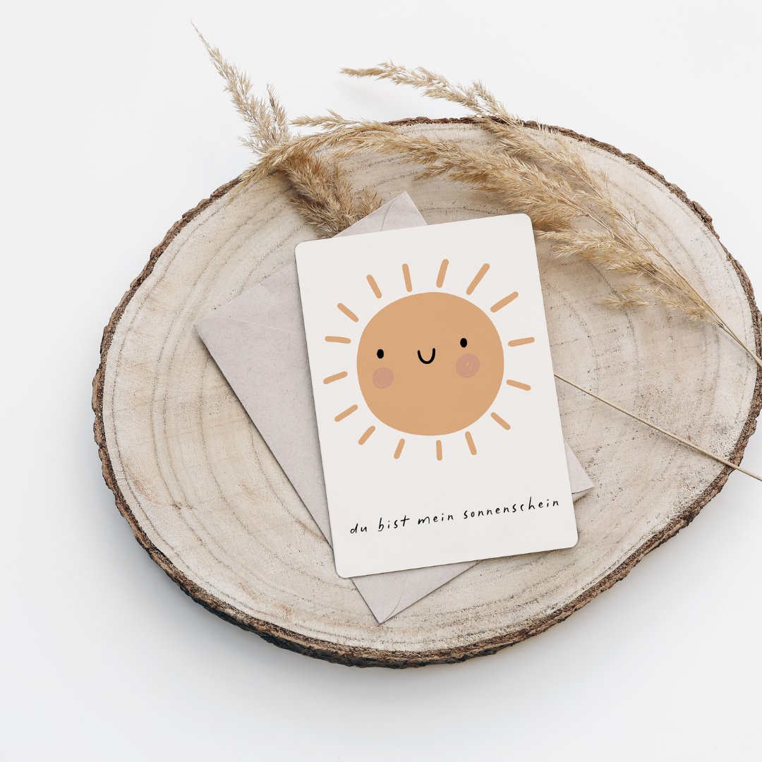 Eigenproduktion Postkarte &quot;Sonnenschein&quot; - Würfel &amp; Mütze