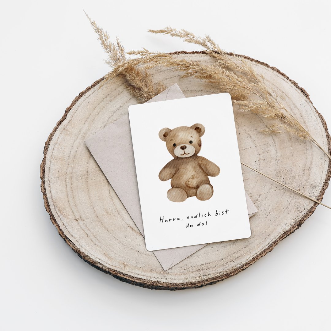 Eigenproduktion Postkarte Teddybär - Würfel & Mütze