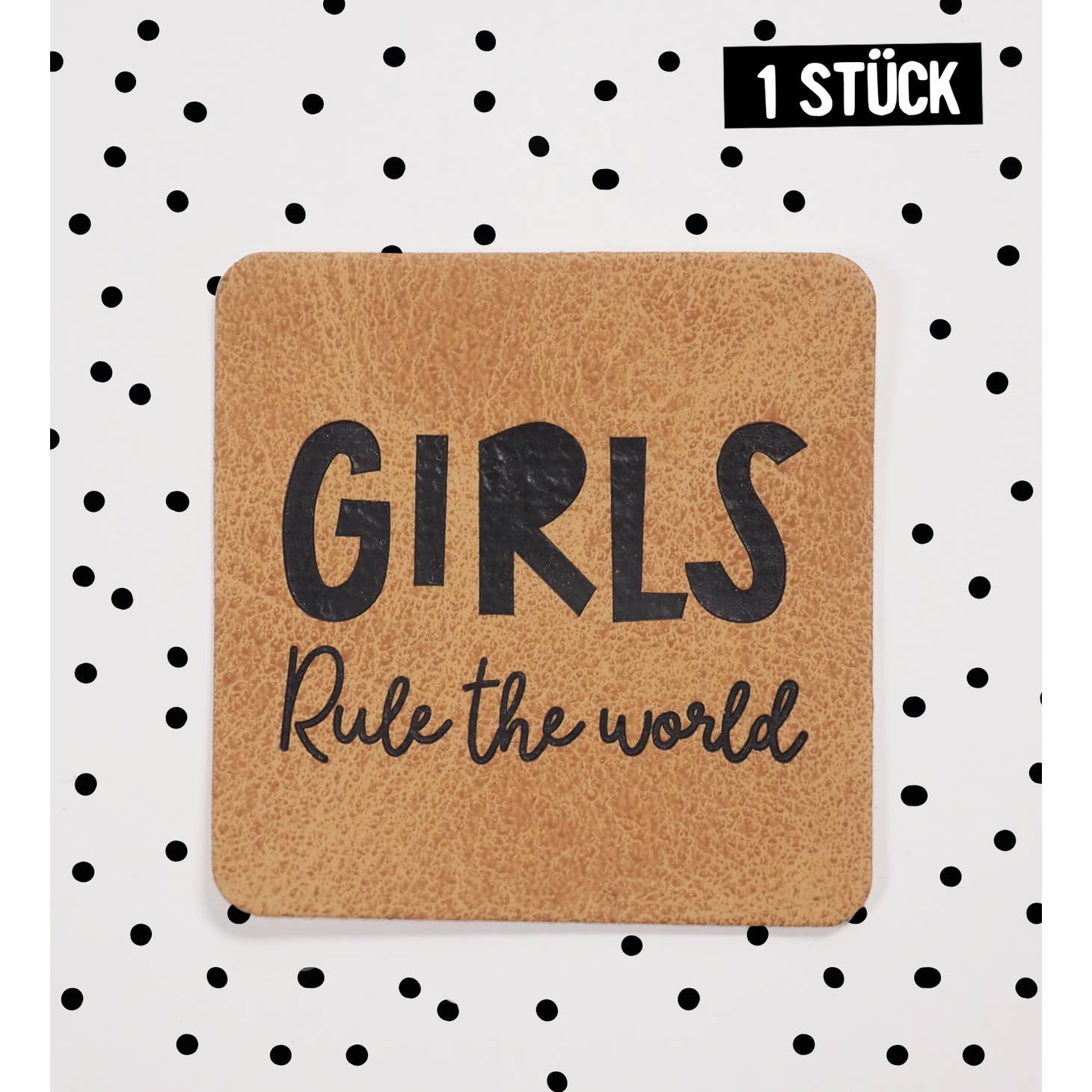 Kunstlederlabel - Girls Rule The Word *Iron-On* - Würfel &amp; Mütze